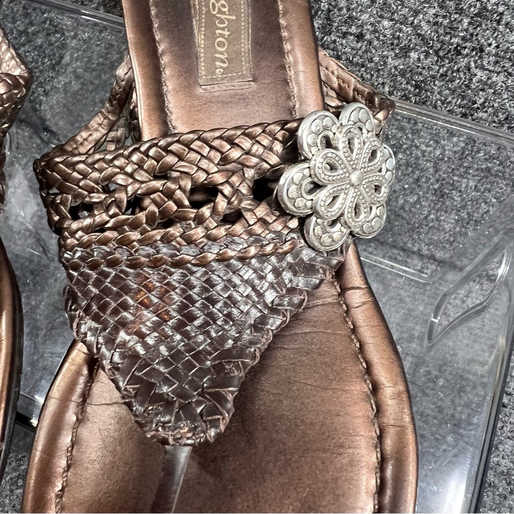 Brighton Lanai Brown Bronze Braided Leather Thong Sandals Size 8.5M Slip-On Boho - Picture 2 of 8